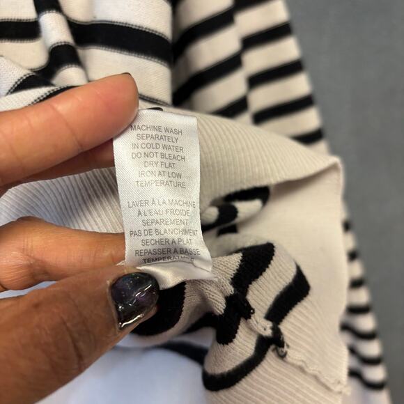 Cropped Striped Collared Pullover Sweater Beige Black Women’s Top Preppy Casual - Picture 7 of 9